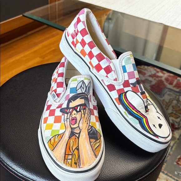 VANS “BAD BUNNY “🐰 Colorful Slip-On Sneakers with Cartoon Design size 7.5 women - Picture 3 of 7